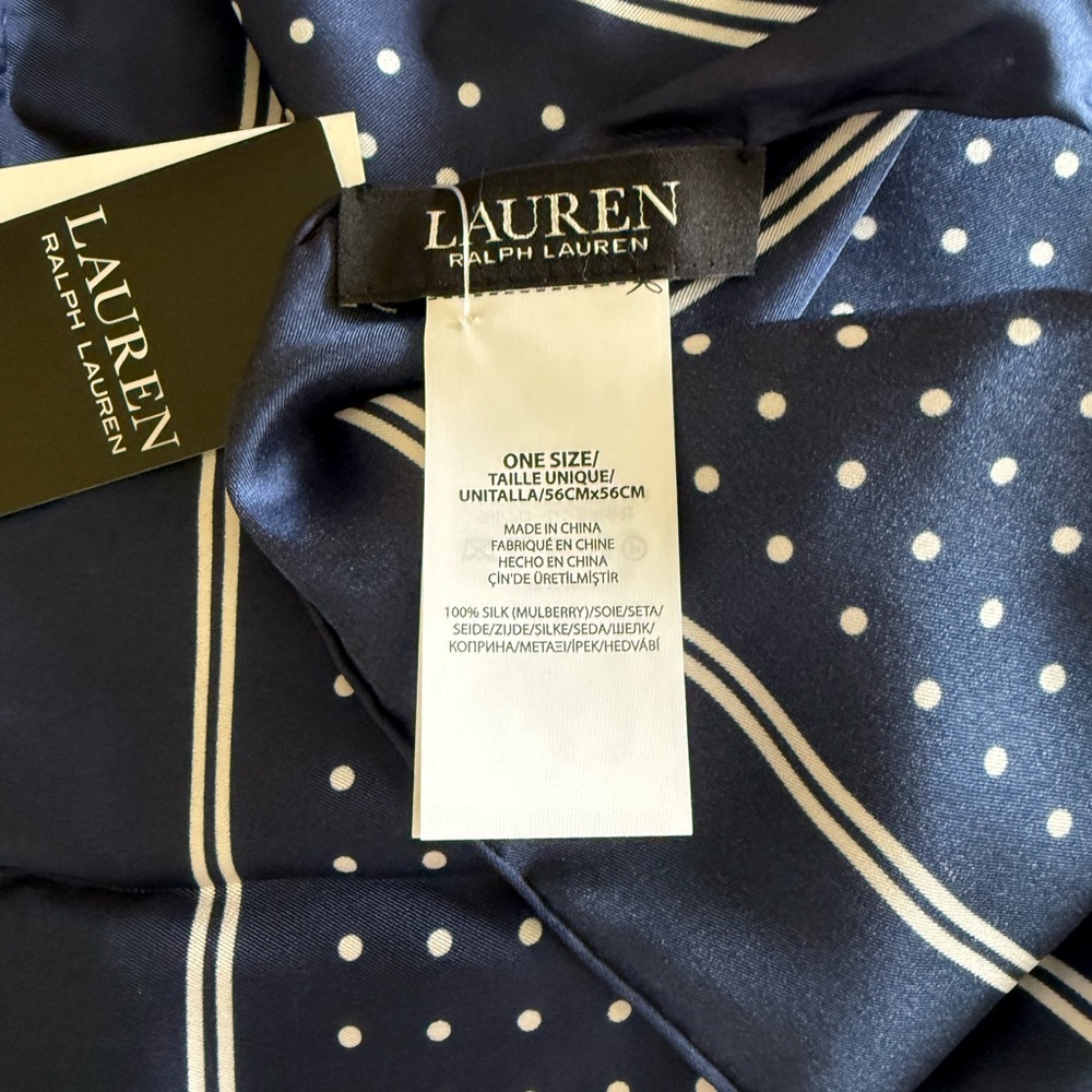 Lauren Ralph Lauren Blue and White Polka Dot Scarf